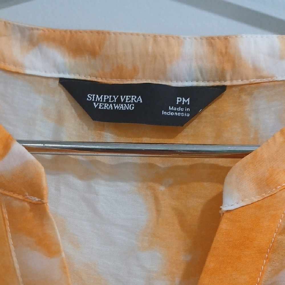 Simply Vera Vera Wang Orange and White Midi Sundress with Flutter Sleeves Nwt - Picture 5 of 12